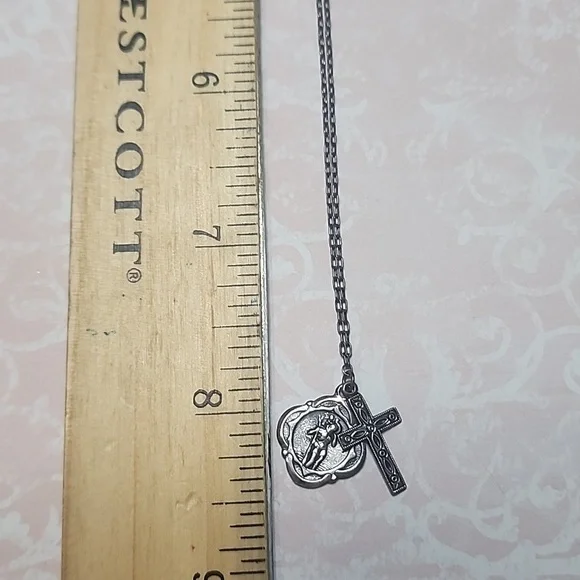 Elegant Silver Cross & Saint Christopher Pendant Necklace By Orly Baruch - Picture 5 of 6